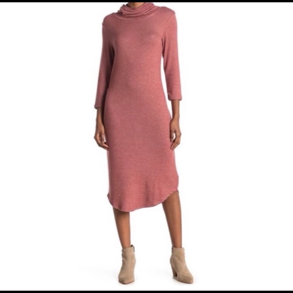 Bobeau Women’s Chic Boho Pullover Cowl Neck MIDI Dress